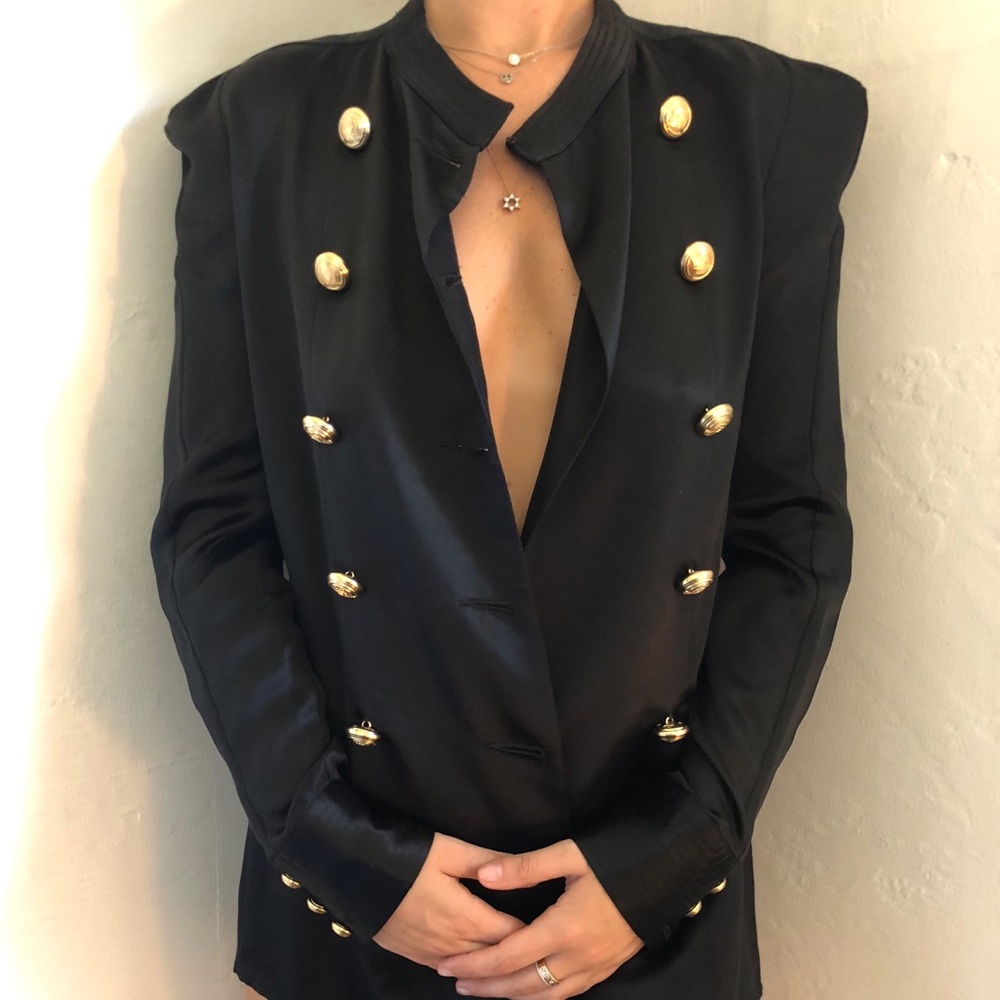 Balmain H&M Silk Jacket in Black Gold Buttons SZ 2 - Picture 3 of 9